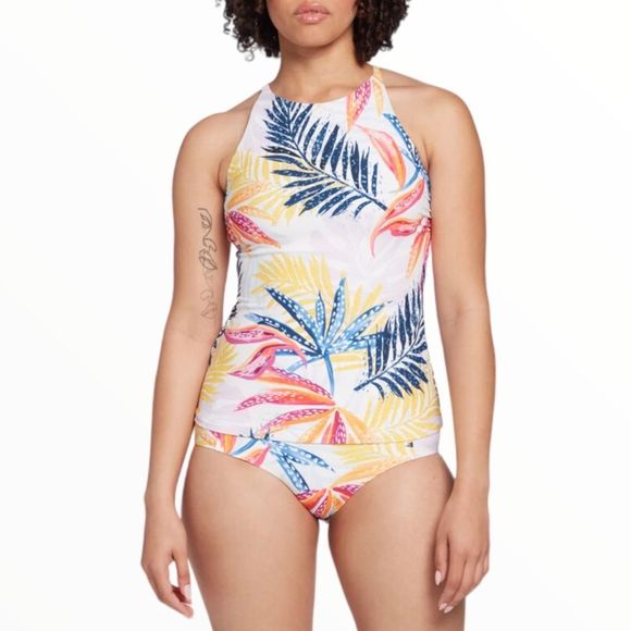 Calia Carrie Underwood High Neck Tankini Top in Watercolor Palms size XS NWT - Picture 1 of 9